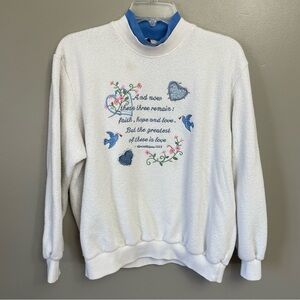 Vintage Bon Worth sweatshirt embroidered Bible verse love Valentines granny